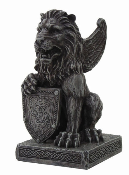 Lion Gargoyle Statue with Shield Griffin Figurines sculptures Gothic Artwork